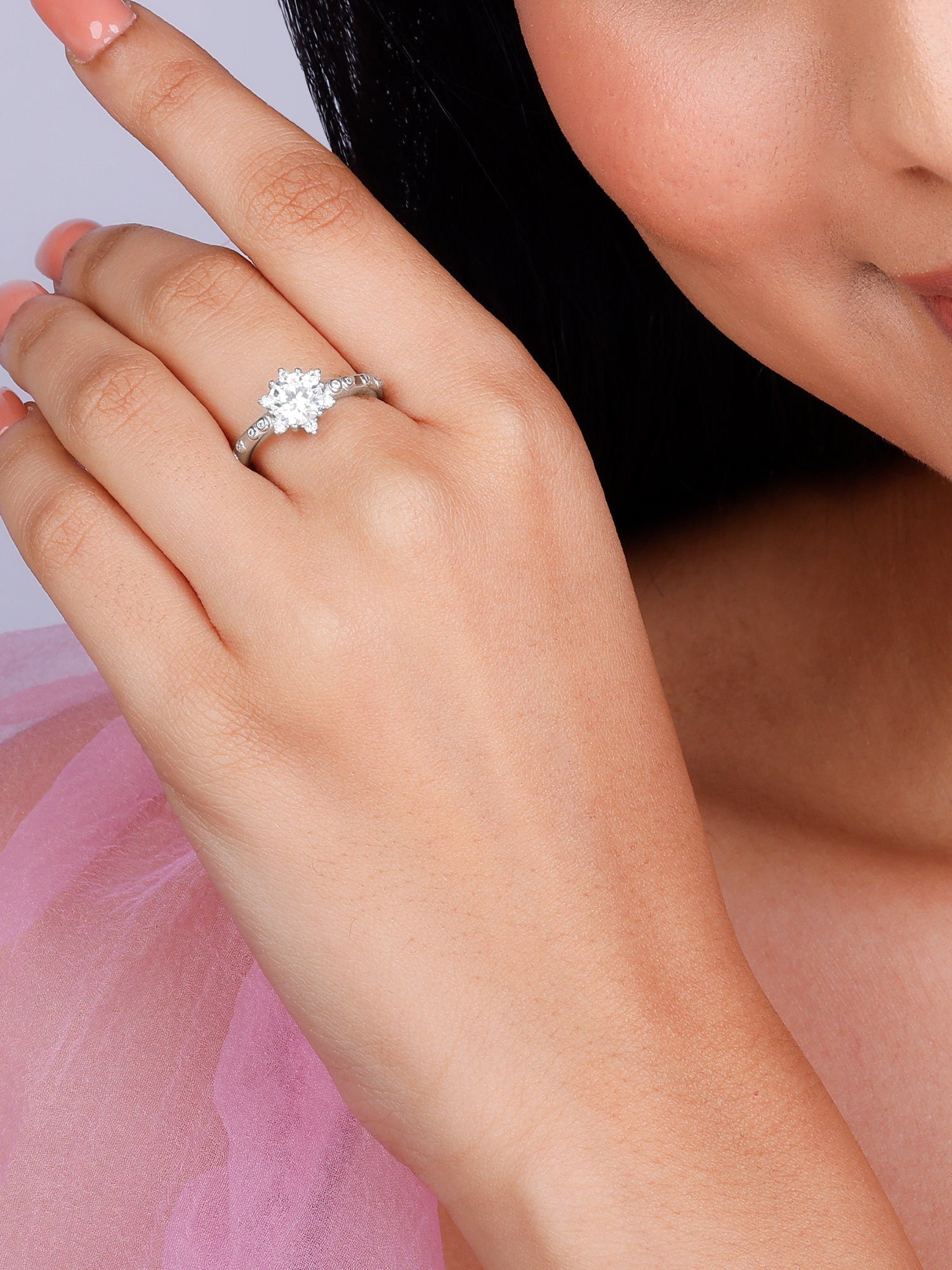Silver Zircon Flower Rennaissance Ring