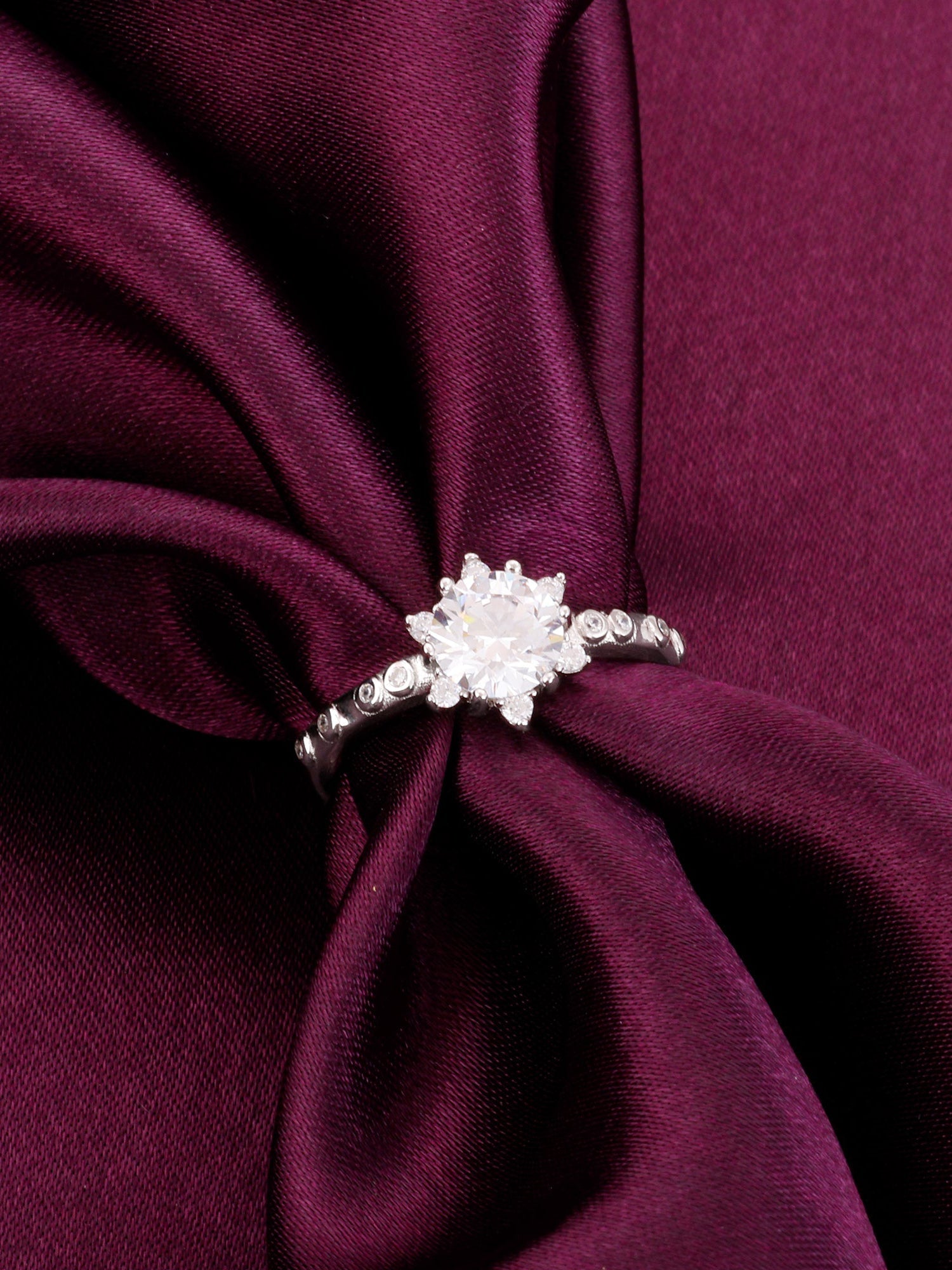Silver Zircon Flower Rennaissance Ring