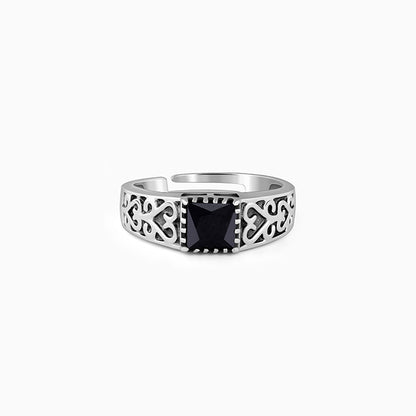 Oxidised Silver Dark Square Ring For Him