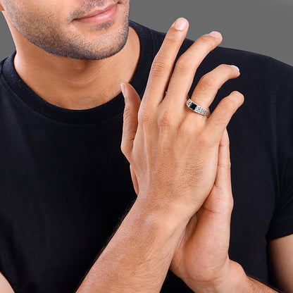 Oxidised Silver Dark Square Ring For Him
