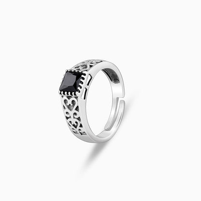 Oxidised Silver Dark Square Ring For Him