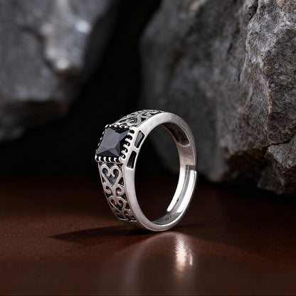 Oxidised Silver Dark Square Ring For Him