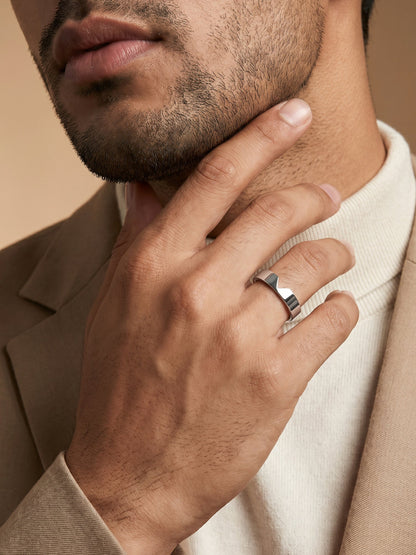 Silver Classic V Ring For Him
