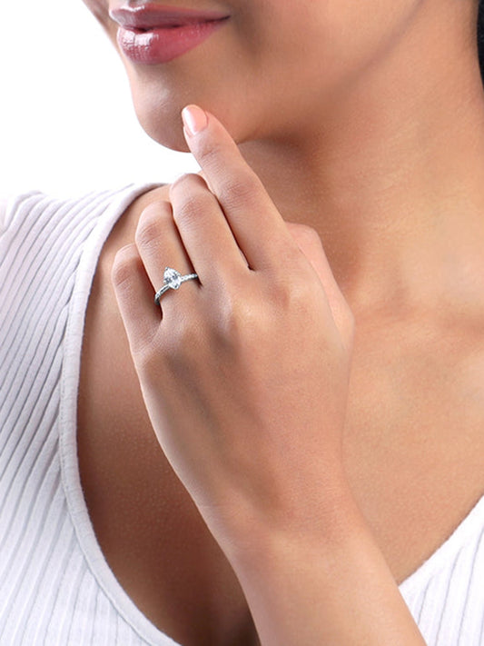 Silver Moonlit Marquise Ring