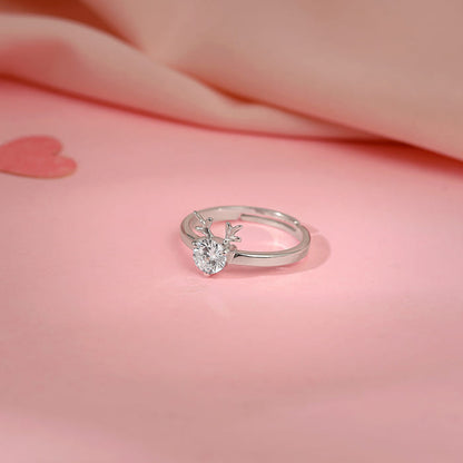 Silver Fawn Heart Ring