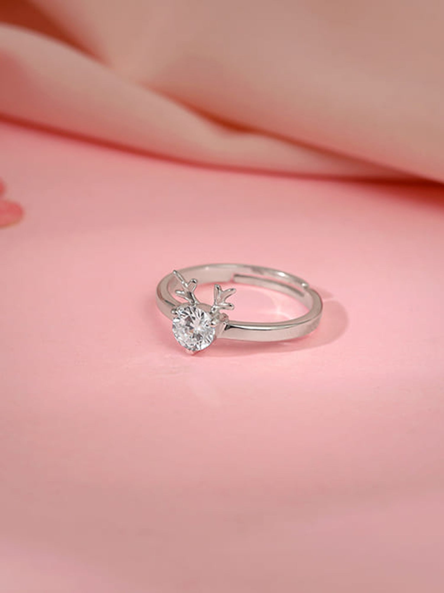 Silver Fawn Heart Ring