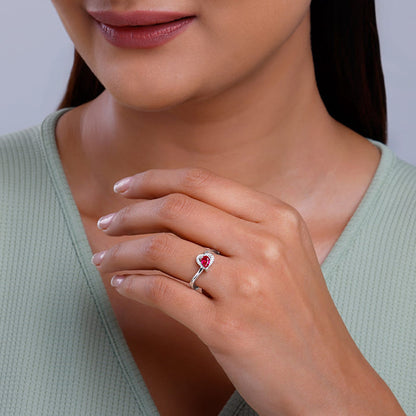 Silver Dewdrop Heart Ring