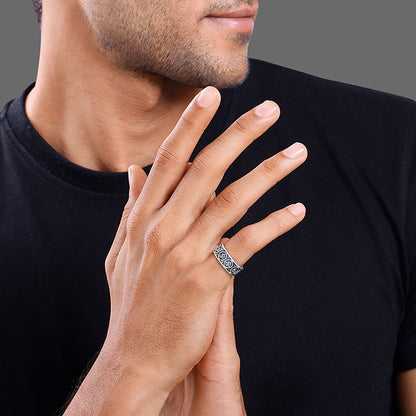 Oxidised Silver Classic Omkar Band For Him