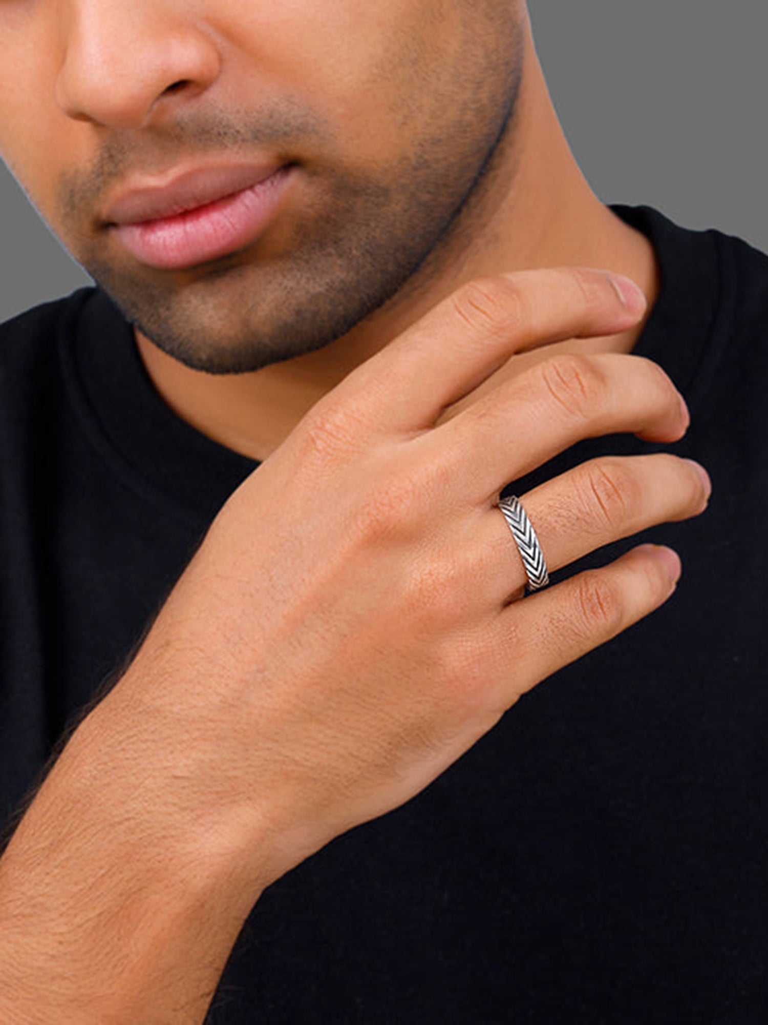 Oxidised Silver Chevron Ring For Him