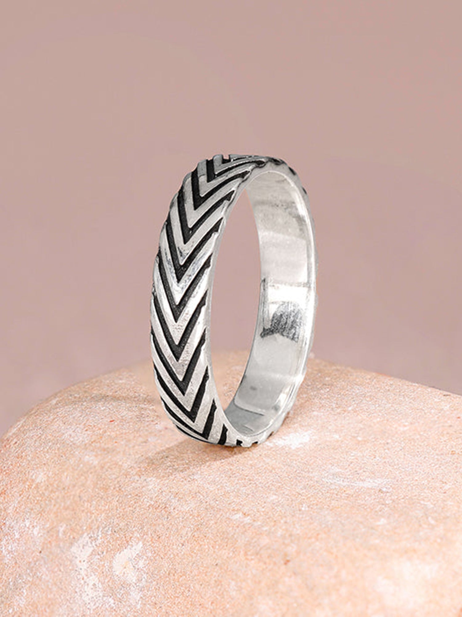 Oxidised Silver Chevron Ring For Him