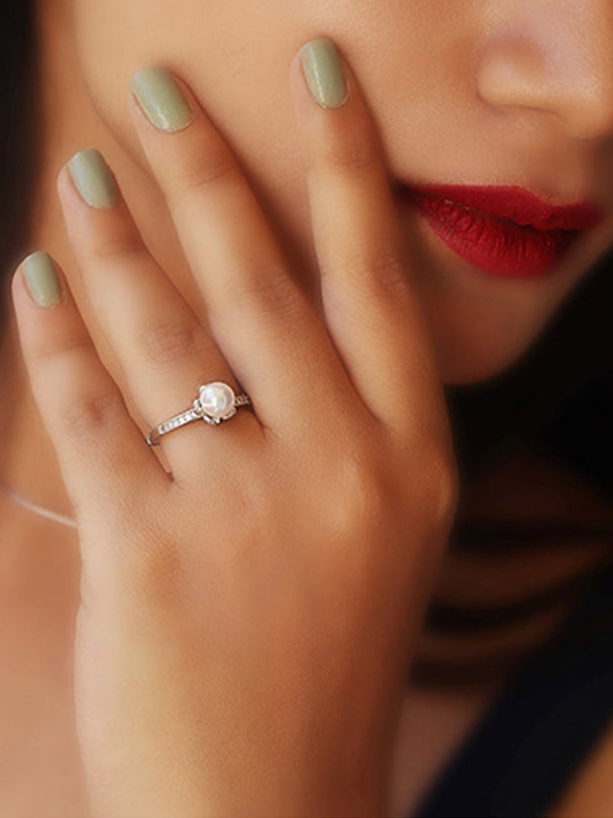 Silver Pearl Flower Ring