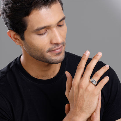 Oxidised Silver Om Ring For Him