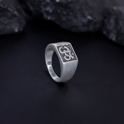 Oxidised Silver Om Ring For Him