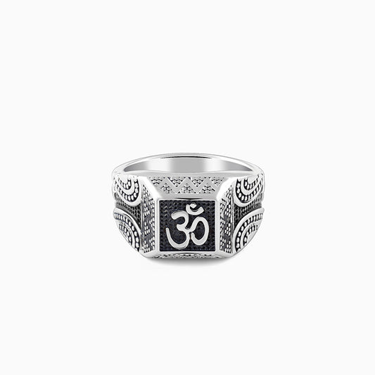 Oxidised Silver Omkar Ring For Him
