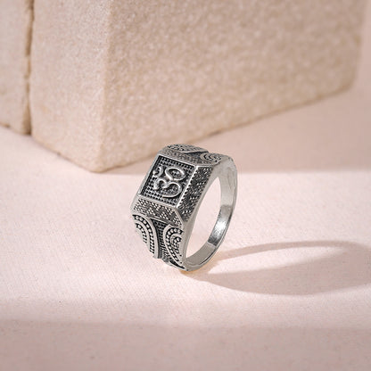 Oxidised Silver Omkar Ring For Him
