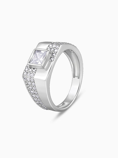 Silver Regal Square Ring For Him