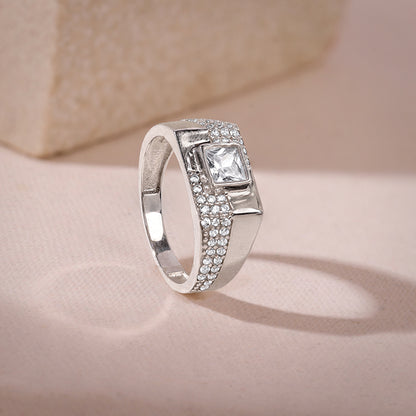 Silver Regal Square Ring For Him