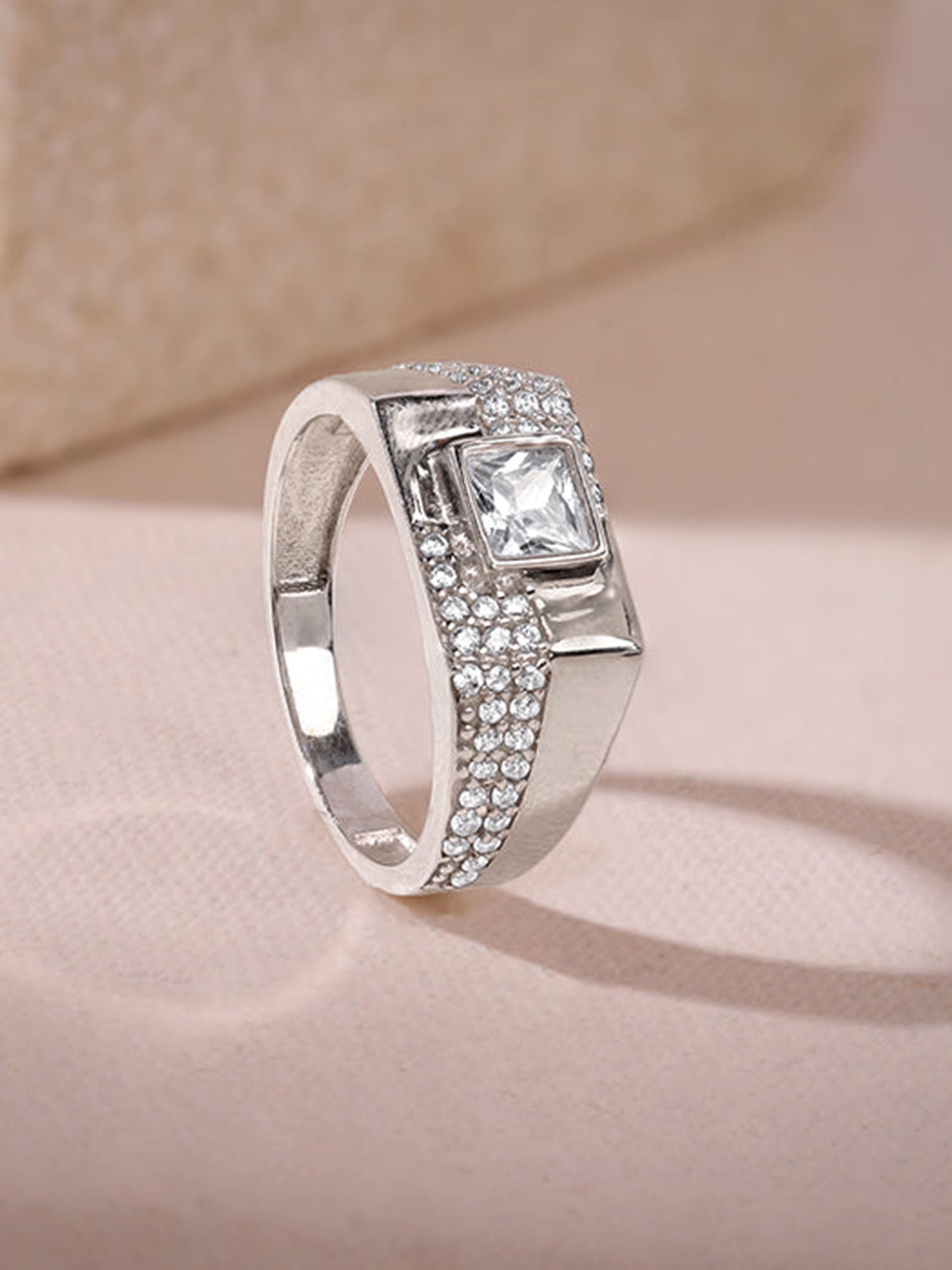 Silver Regal Square Ring For Him