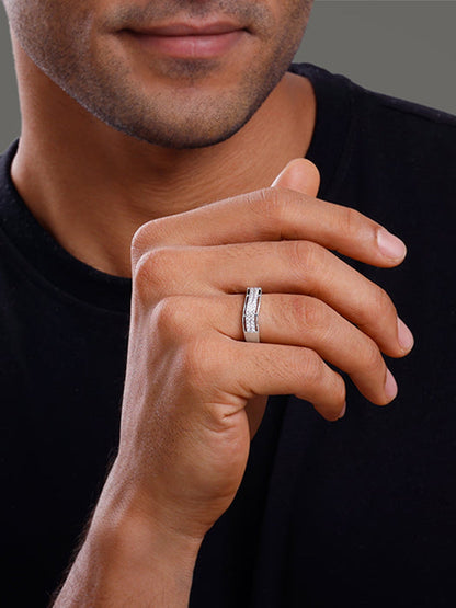 Silver Shimmer Wave Ring For Him