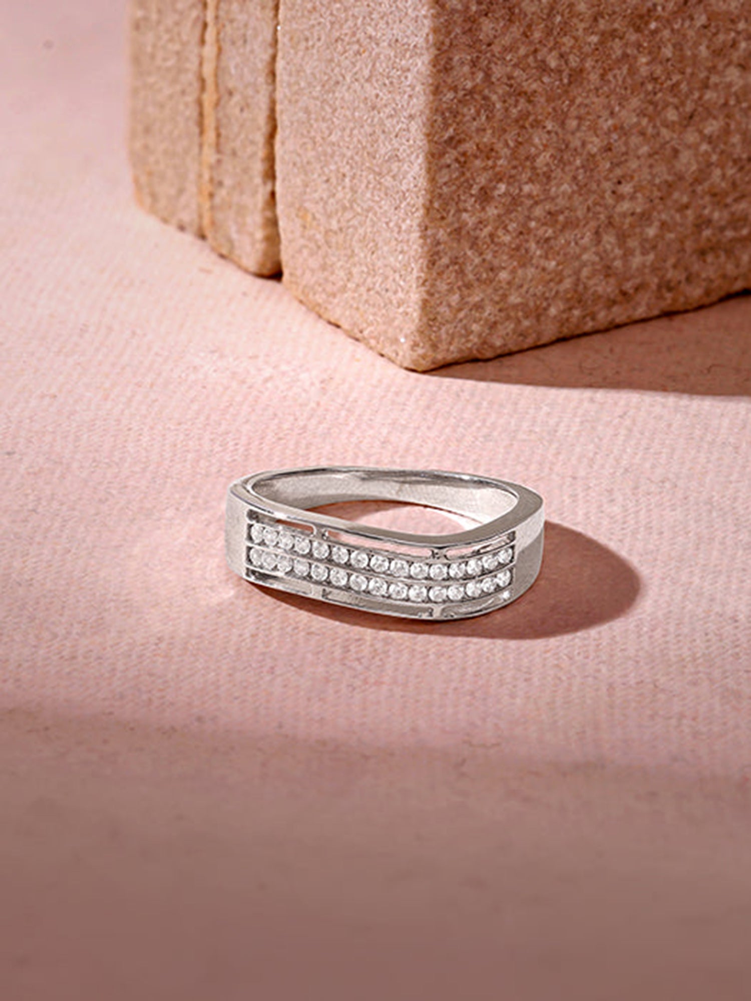 Silver Shimmer Wave Ring For Him