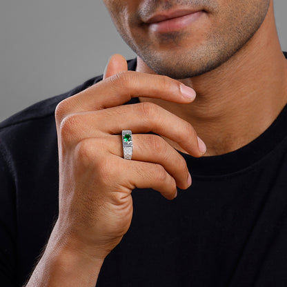 Silver Green Enigma Ring For Him