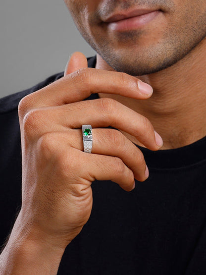 Silver Green Enigma Ring For Him