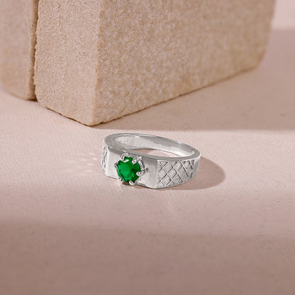 Silver Green Enigma Ring For Him