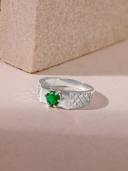 Silver Green Enigma Ring For Him