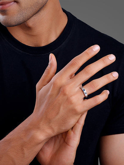 Silver Blue Horizon Ring For Him