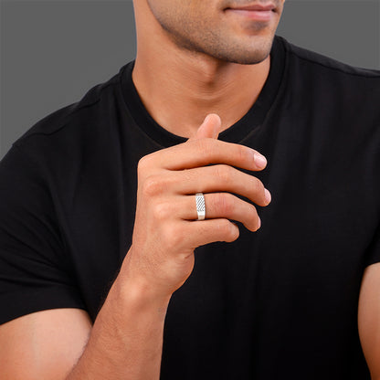 Silver Textured Edge Ring For Him