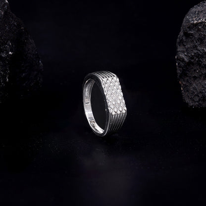 Silver Textured Edge Ring For Him