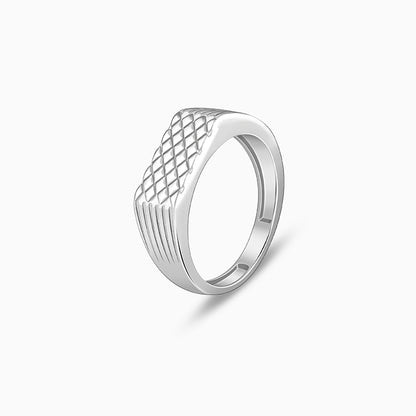 Silver Textured Edge Ring For Him
