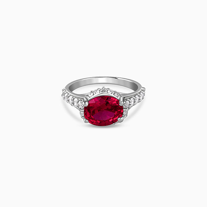 Silver Valentina Crimson Oval Ring