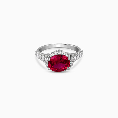 Silver Valentina Crimson Oval Ring