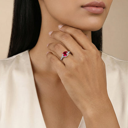 Silver Valentina Crimson Oval Ring (Size 12)