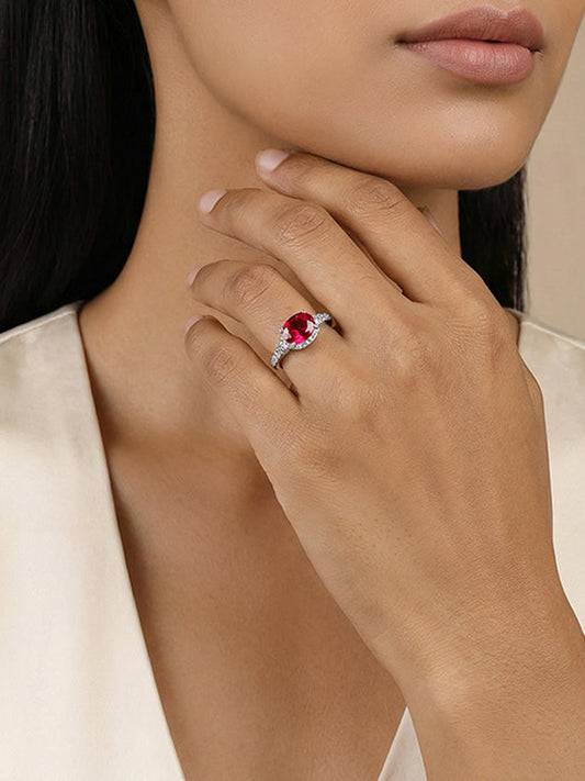 Silver Valentina Crimson Oval Ring (Size 12)