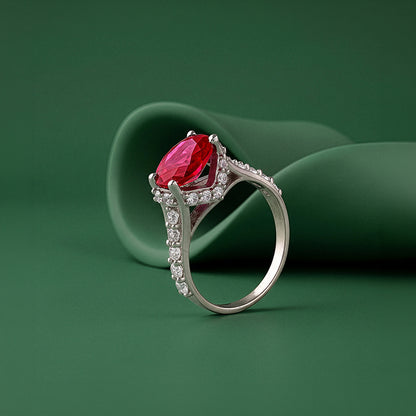 Silver Valentina Crimson Oval Ring (Size 12)
