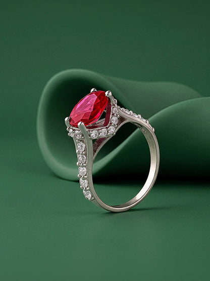 Silver Valentina Crimson Oval Ring (Size 12)