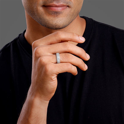 Silver Braided Border Ring For Him