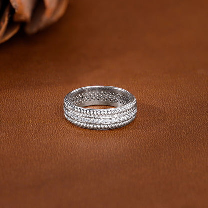 Silver Braided Border Ring For Him