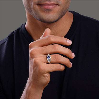 Silver Azure Sentinel Ring For Him
