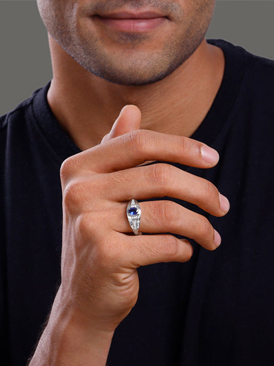 Silver Azure Sentinel Ring For Him
