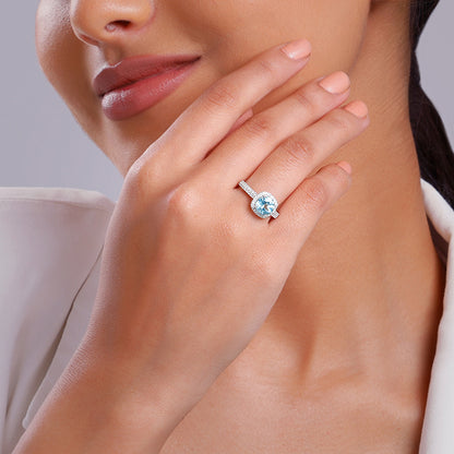 Silver Glowing Blue Topaz Ring