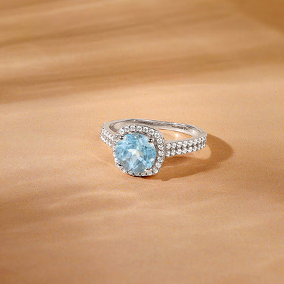 Silver Glowing Blue Topaz Ring