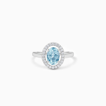Silver Halo Blue Topaz Ring