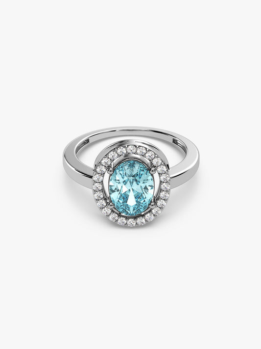 Silver Halo Blue Topaz Ring