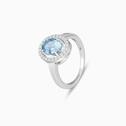 Silver Halo Blue Topaz Ring