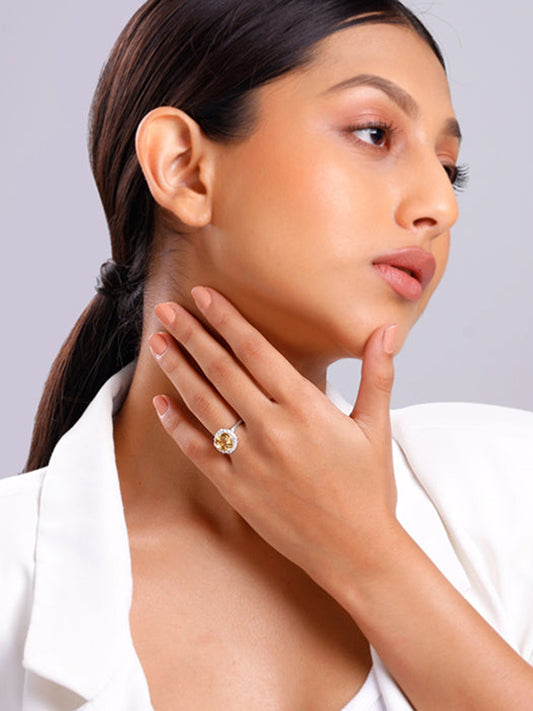 Silver Yellow Citrine Ring