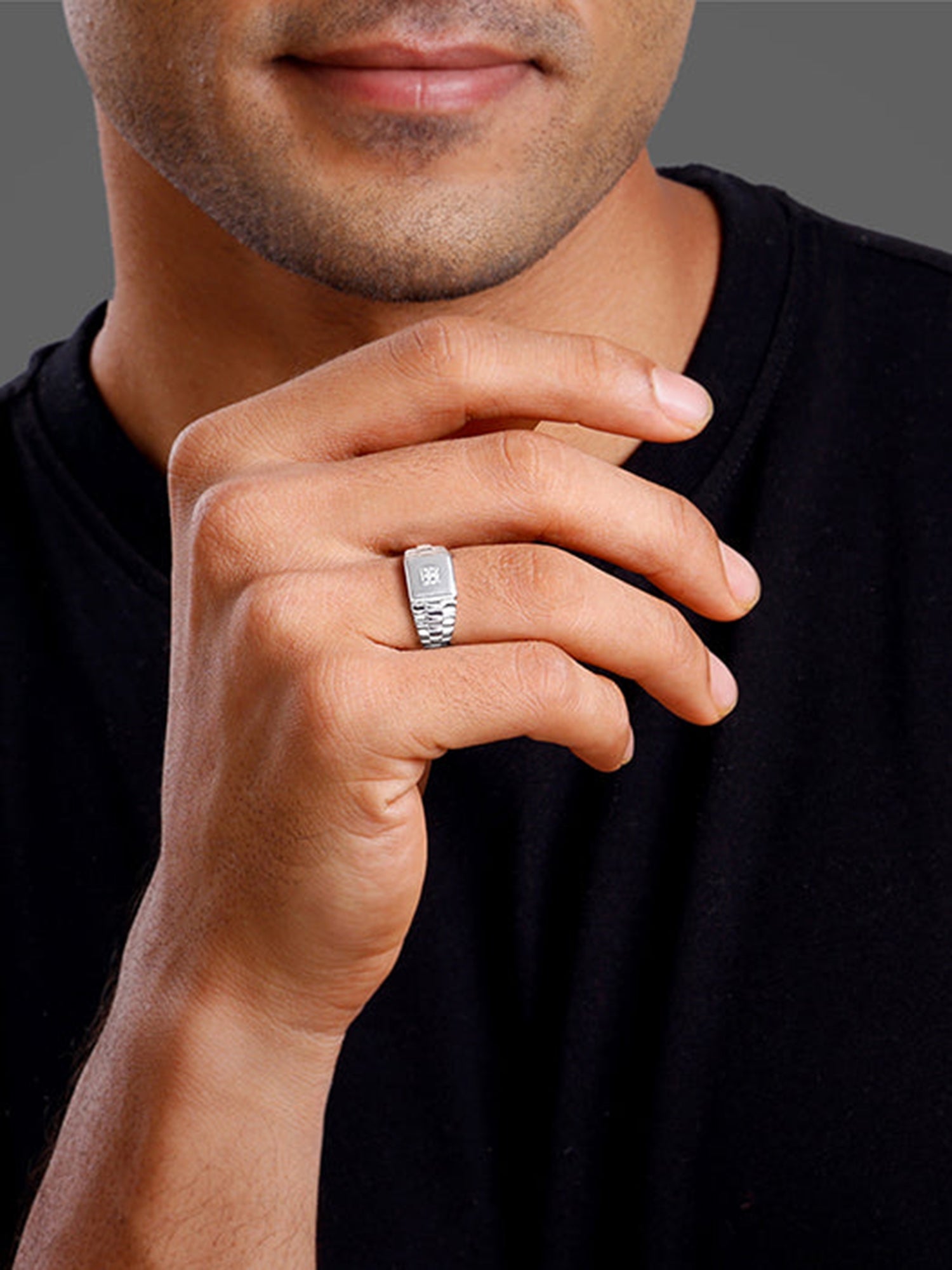 Silver Titan Square Ring For Him