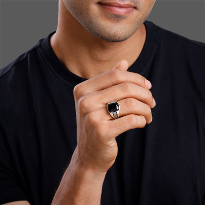 Oxidised Silver Bold Black Ring For Him